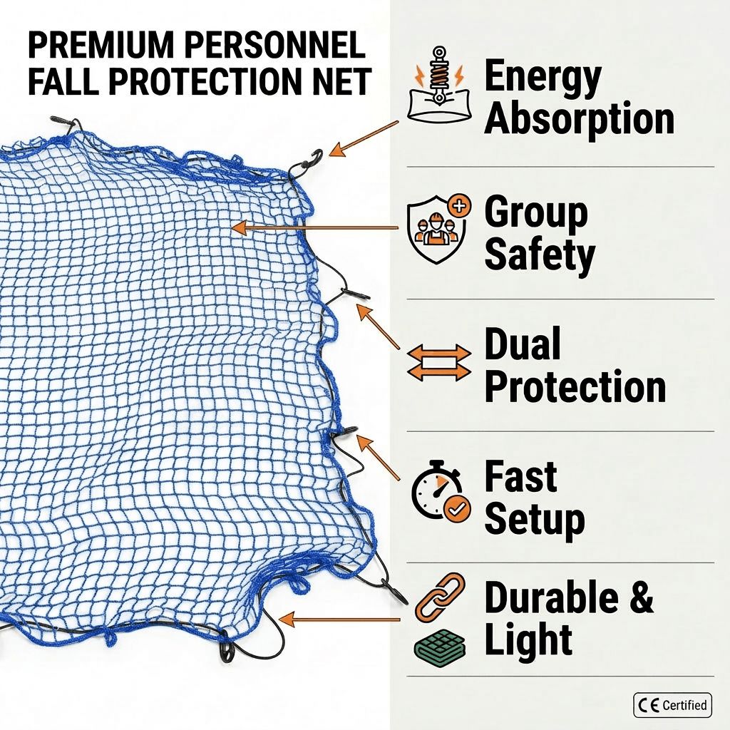 Red de seguridad de construcción HDPE de alta resistencia para protección contra caídas